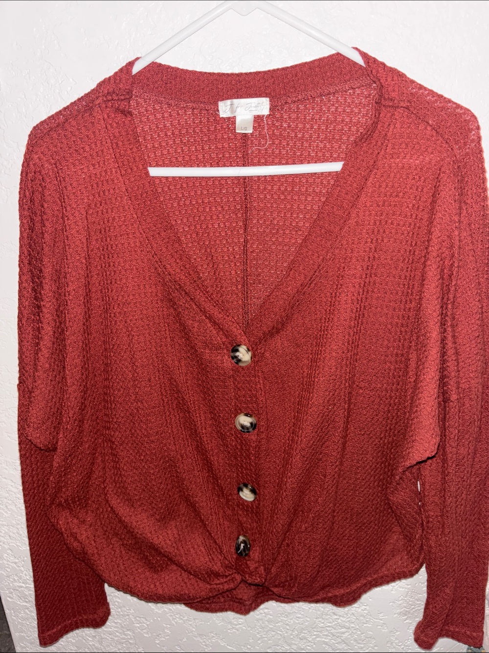 J for Justify Rust Orange V-Neck Button Front Knit Top